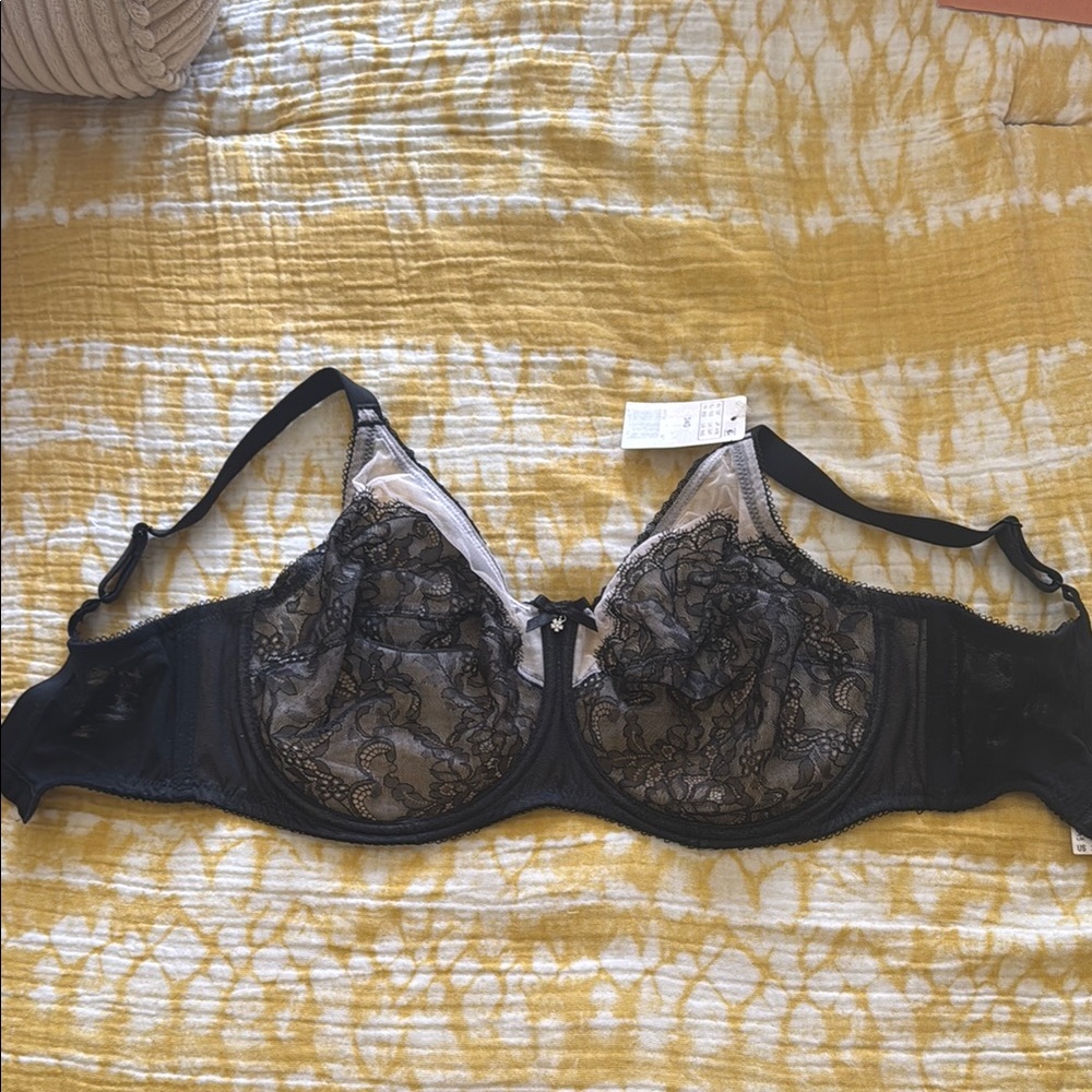 Wacoal Black Lace Underwire Bra with Scalloped Trim 34G - Picture 2 of 8
